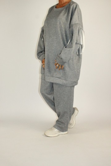 Comfy set fringe grijs