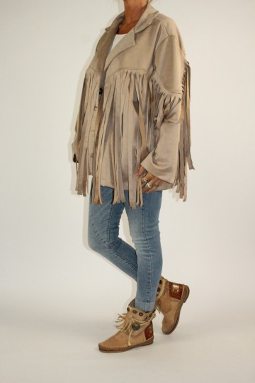 Fringe blouse beige