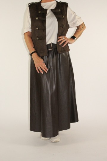 Lederlook rok bruin 3