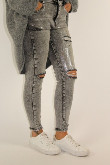 Skinny jeans metalic grijs